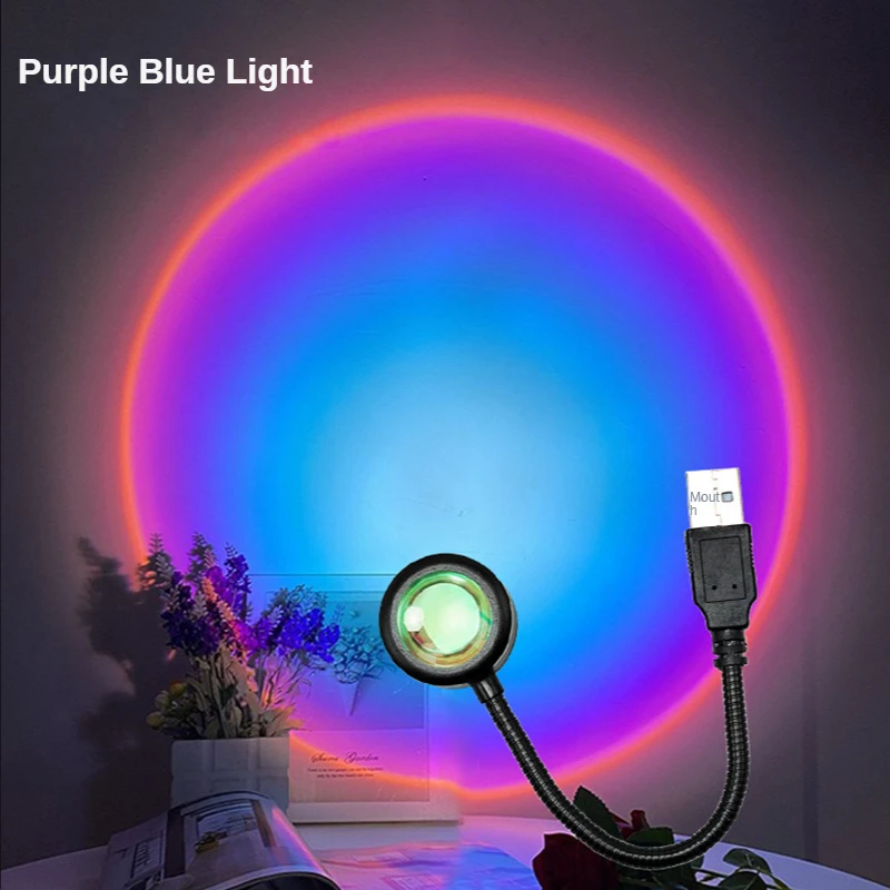 ltoon Sunset light rainbow seven-color projection light net red creative USB live broadcast background atmosphere light night lamp for bedroom wall Night Lights