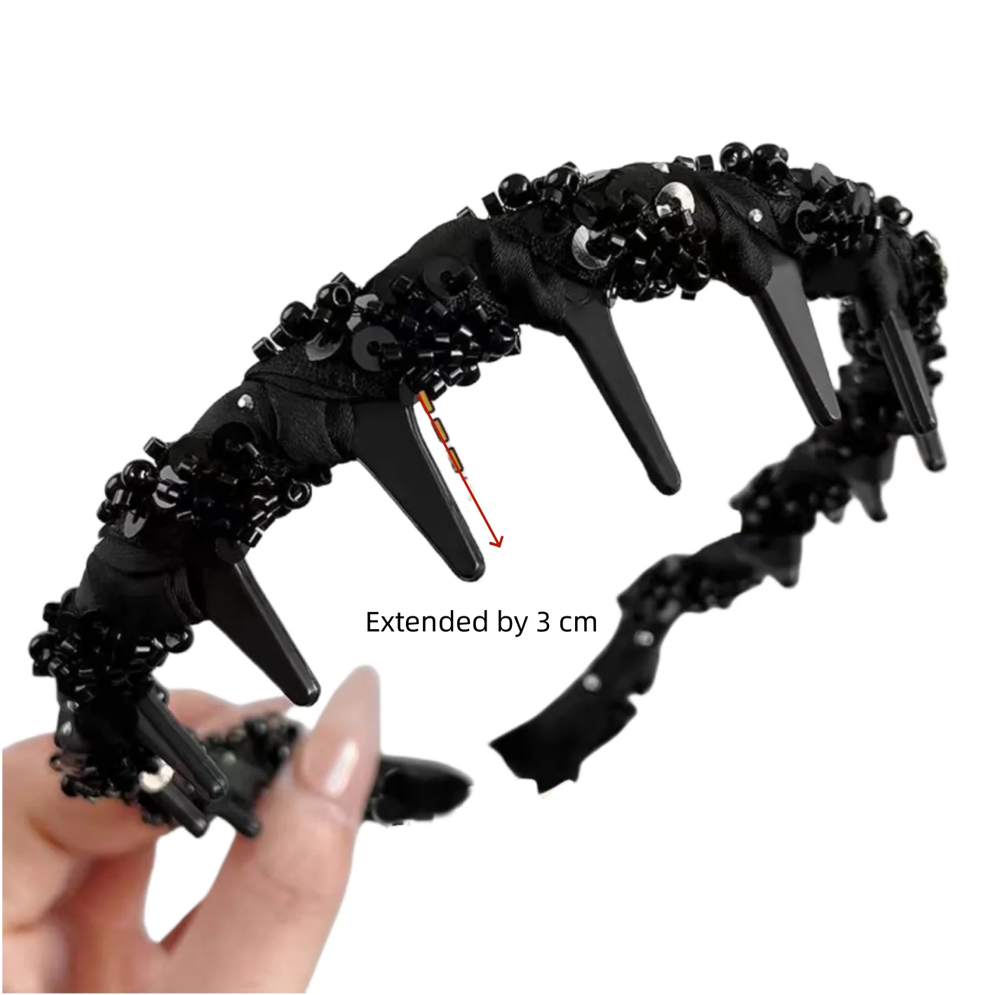1PC 2 - Way Wear Beaded Headband: Fix Broken Hair, Elevate Crown, Chic Black Hair Accessory for Daily & Party Looks
