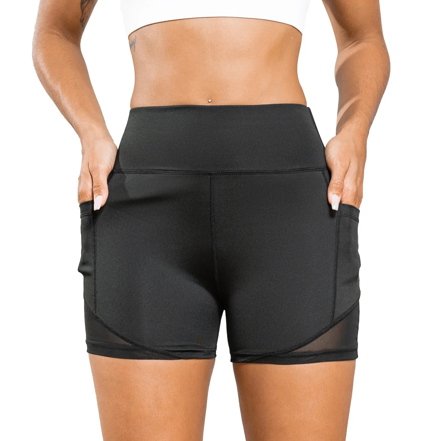 

Women Gym Tight Lifting Buttocks Yoga Shorts Plus Size with Pockets Fitness Running Biker Shorts Side Pockets Workout Nude Pants