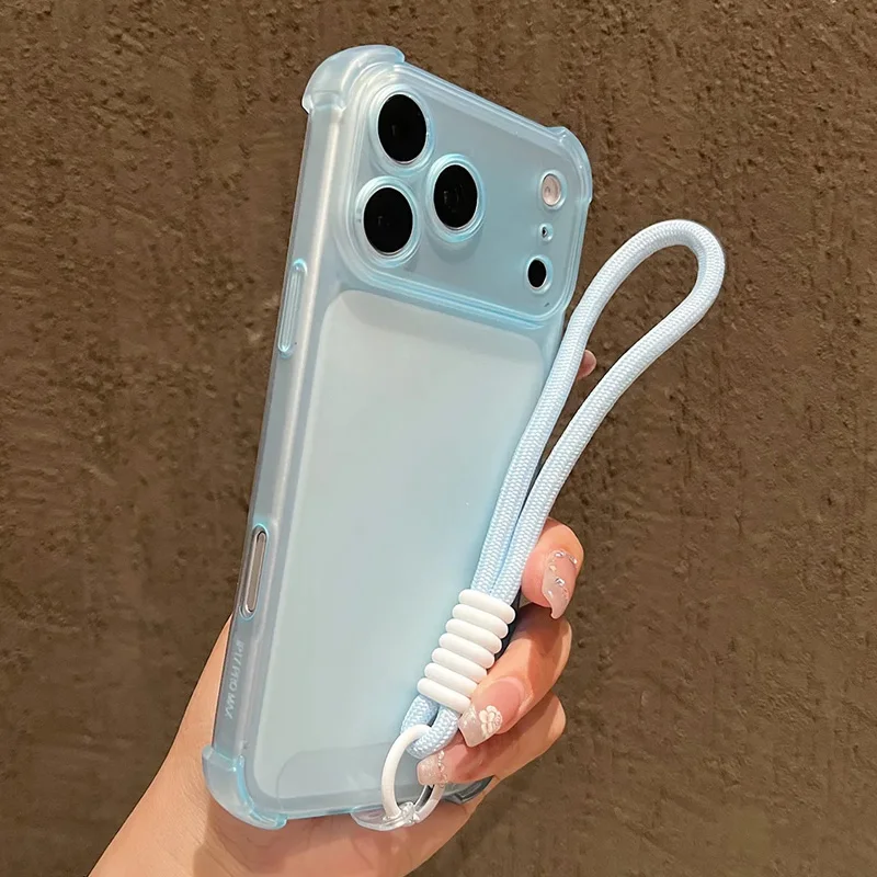 Matte Transparent Shockproof Case with Hand Wrist Strap and Lanyard Cover