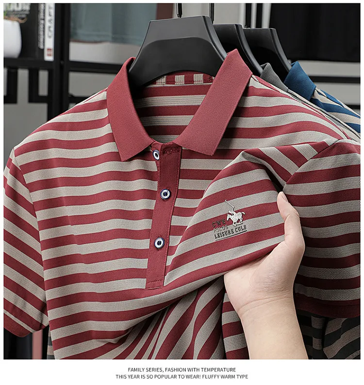 Men Striped Short Sleeve Polo Shirt Business Collar Casual Breathable Comfortable Top 10 undefined