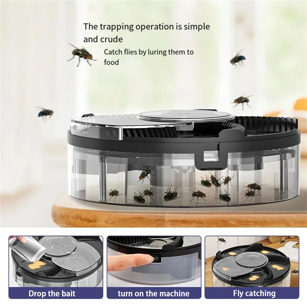 

Automatic Flycatcher USB Rechargeable Fly Trap Electric Pest Catcher Indoor Outdoor Insect Killers With Bait/Brush For Kitchen