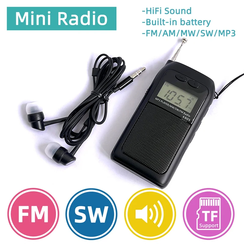 B68C 휴대용 라디오 포켓 FM AM SW MW MP3 플레이어 스테레오 디지털 수신기 LCD 화면 고감도 스피커 안테나