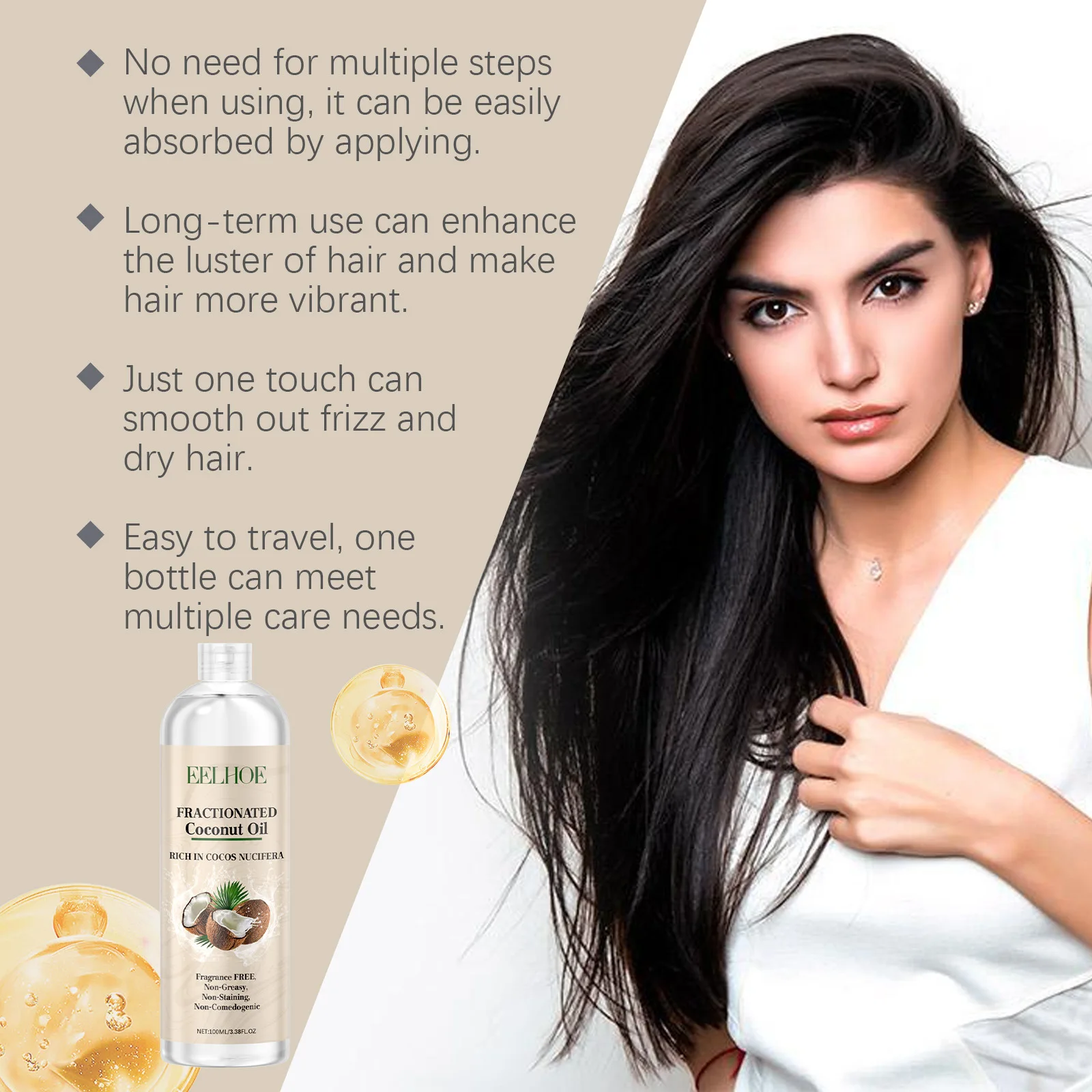 Coconut Oil Hair Growth Products Anti-Frizz Hair Strengthener Moisturizing Skin Nourish Multifunctional Coconut Skin Oil Hair Mask Hair Treatment Oil Hair Treatment Scalp Treatment
