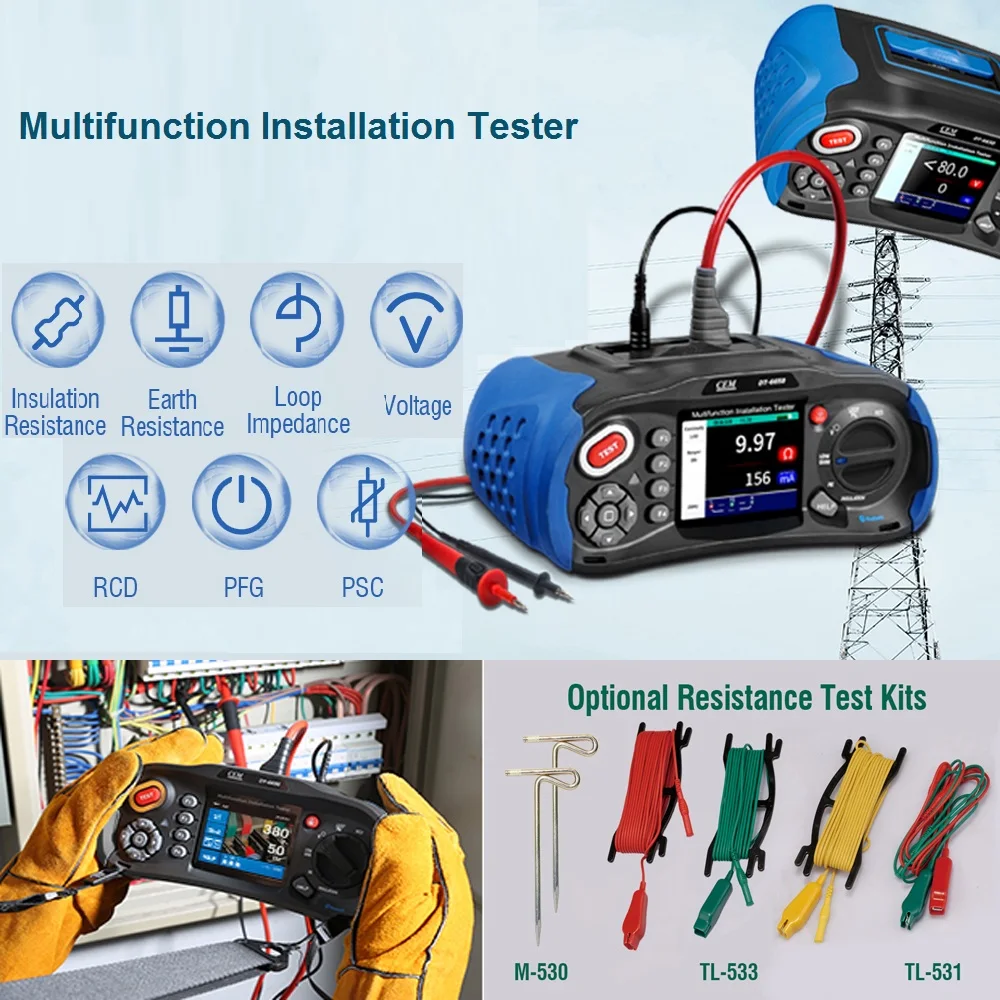 3.5inch Display Electrical installation Tester Insulation Low ohm Continuity Beeper LOOP RCD AC with Compare Fl 1664 FC / 1662 voltage tester resistance tester rcd tester