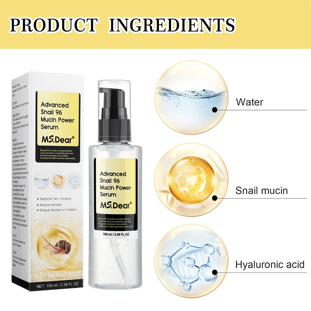 100ml Snail 96% Collagen Face Essence Moisturize Repair Skin Whitening Tighten Face Serum Facial Skin Care Products 6