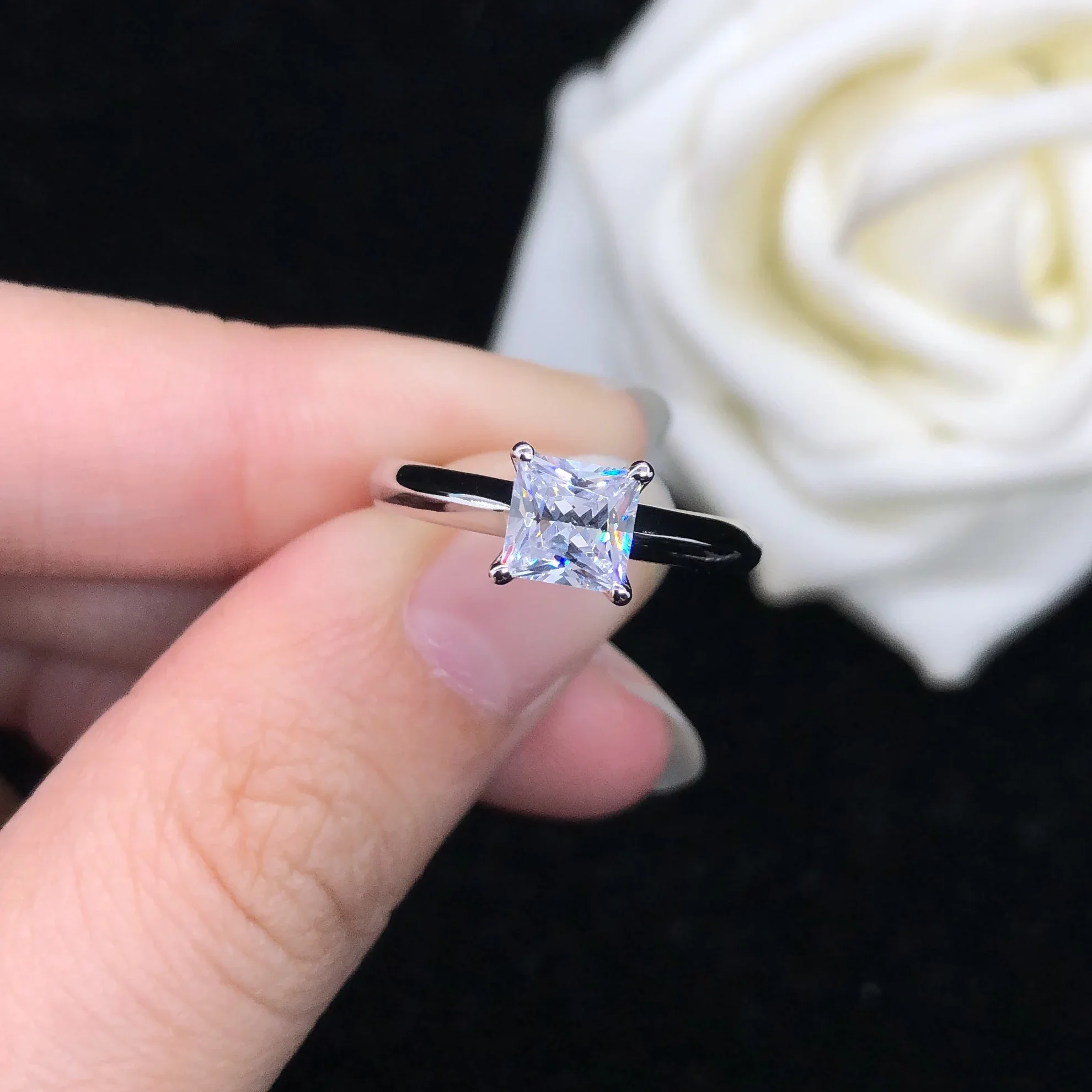 솔리드 14K 화이트 골드 프린세스 컷 1CT 솔리테어 우수한 프린세스 컷 다이아몬드 결혼 반지, AU585 쥬얼리 사이즈 4, 12