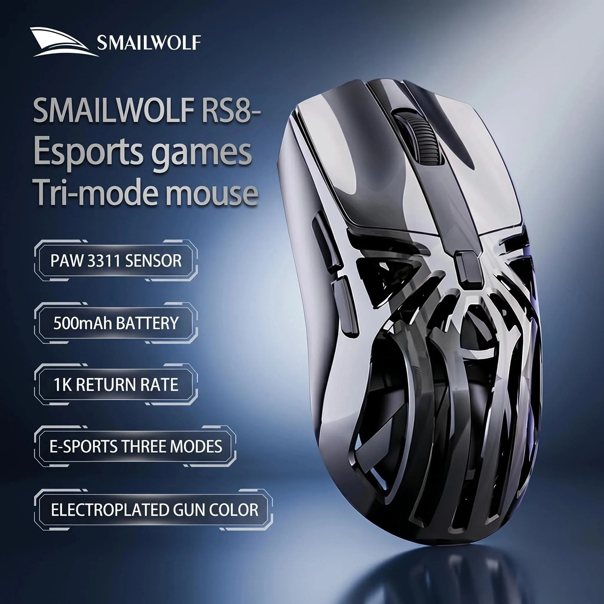 SMAILWOLF RS8 Hollow 블루투스 무선 2.4G 마우스 3모드 e스포츠 PAW311 노트북 게이밍 가정용 데스크탑 컴퓨터 마우스