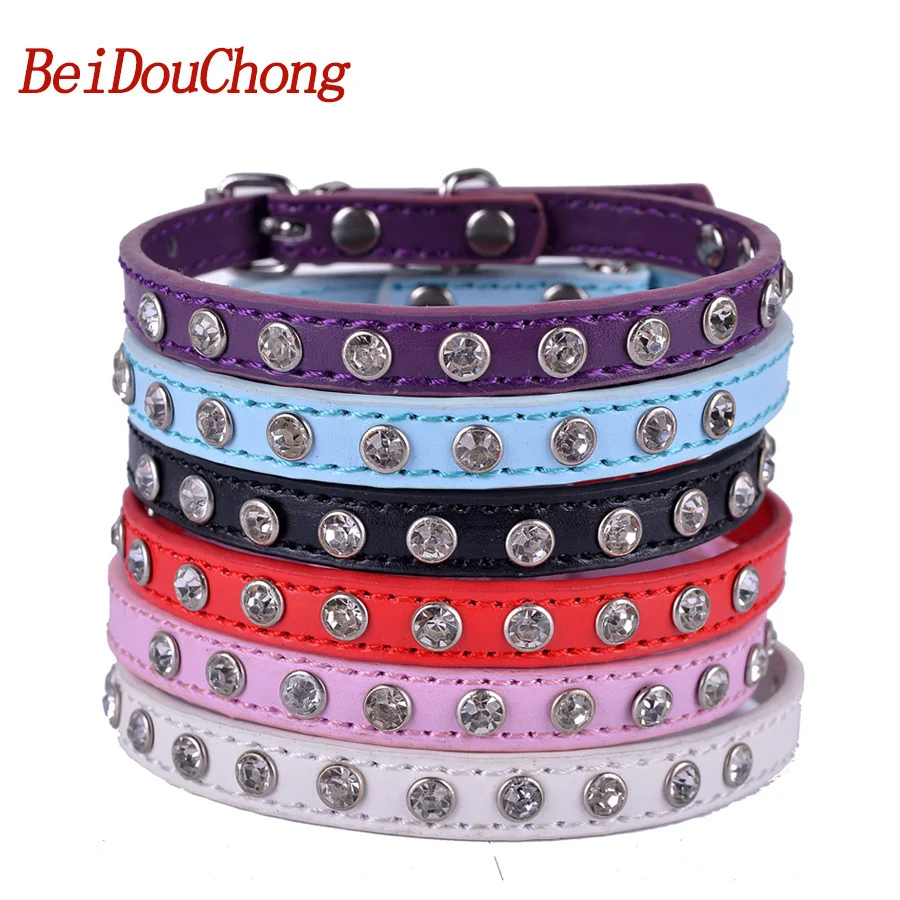 

10pcs Wholesale Puppy Pet Dog Collar Pu Leather Rhinestones Accessories Collars For Small Dogs Cats Mixed Colors
