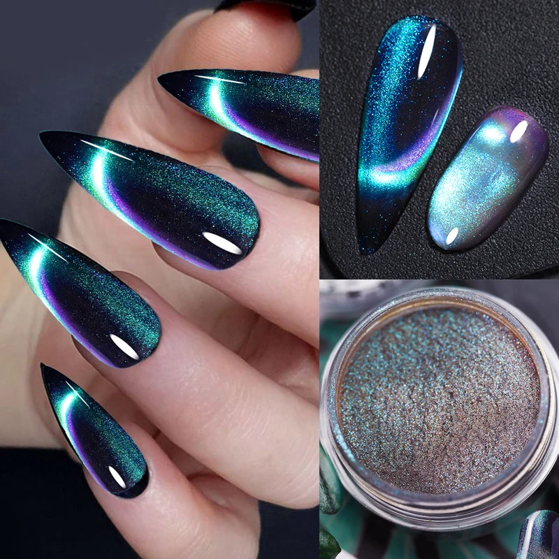 6Colors Chameleon Magic Magnet Cat Eye's Powder 9D Holographic Cat Eye Shiny Magnet Nail Powder DIY Xmas Nail Dust