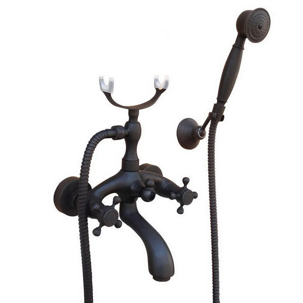 

Wall Mounted Dual Handles Bathroom Black Oil Rubbed Bronze Bath Tub Faucet with Handheld Shower Mixer Tap ttf705