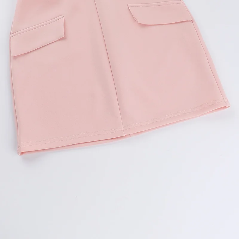 JULISSA MO Patchwork Round Neck 3 piece Sets Women Skirt Suit Pink Long Sleeve T-shirt Mini Skirt Autumn Slim Elegant Skirt Sets