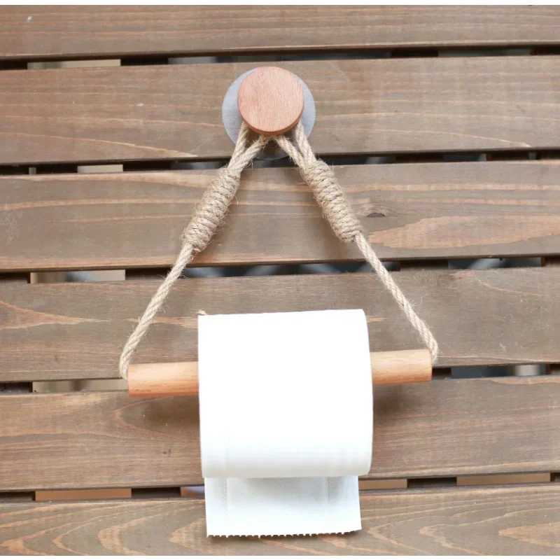 Toilet Paper Holder Portable Toilet Paper Holders Retro Hemp Rope Punchless Mounted Rack Decor Tissue Holder Bathroom Storage Accessories
