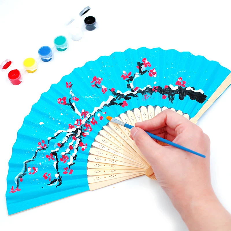 Folding Fan Hand Held Paper Folding Party Decorative Fashionable Simple Decorative Blank Candy Colored can DIY