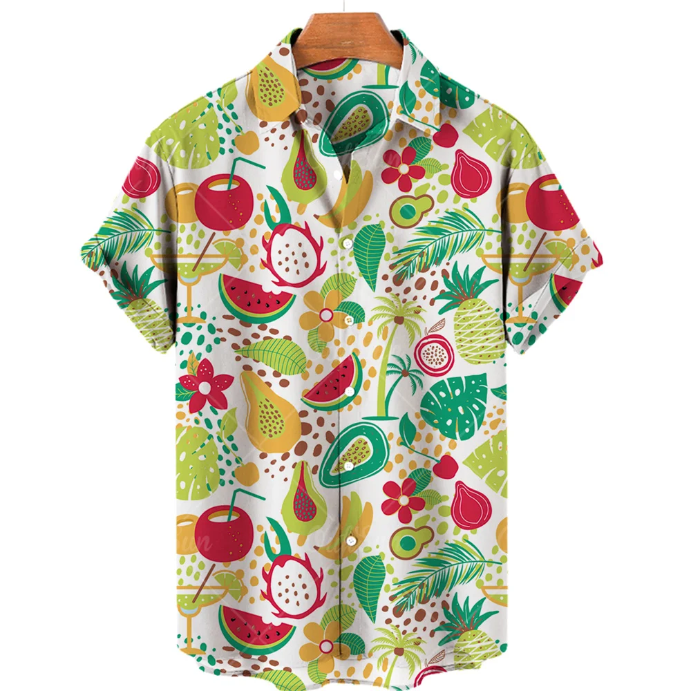 2022 Unisex Loose Shirt Summer Fruit 3D Printed Hawaiian Shirt Cool Holiday Beach Party Shirt 2022