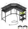 Rolanstar L Shaped Gaming Desk with LED Lights & Power Outlets, 56" Computer Desk with Full Monitor Stand & Storage Shelf, Corne 3