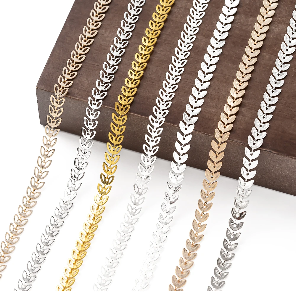 1m Metall hohl Gold Farbe Blatt ketten für DIY hand gefertigten Schmuck Herstellung Halsketten Armbänder Fußkettchen Zubehör Bastel bedarf – Detail 2