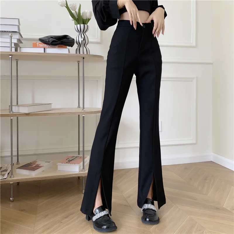 Women Suit Pants 2022 Autumn Summer New Fashion Micro Flare Pants Women's High Waist Slim Casual Wide Leg Pants Split Pants