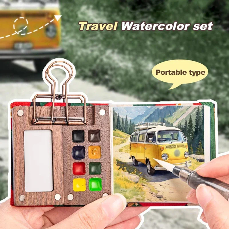 Schmincke Travel Watercolor Paint Tray Box Sketchbook Set 8/15Colors