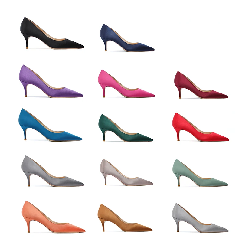 Sexy Rose Red Pumps Women Elegant Banquet 6cm Medium High Heels Pointed Toe Slip-on Satin Cloth Daily Wear Wrok Single Shoes