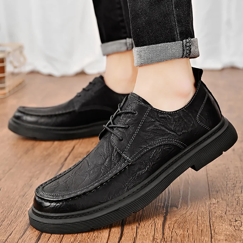 Casual Leather Shoes for Men Slip Comfy Lightweight Walking Shoes Lightweight _voghion.com