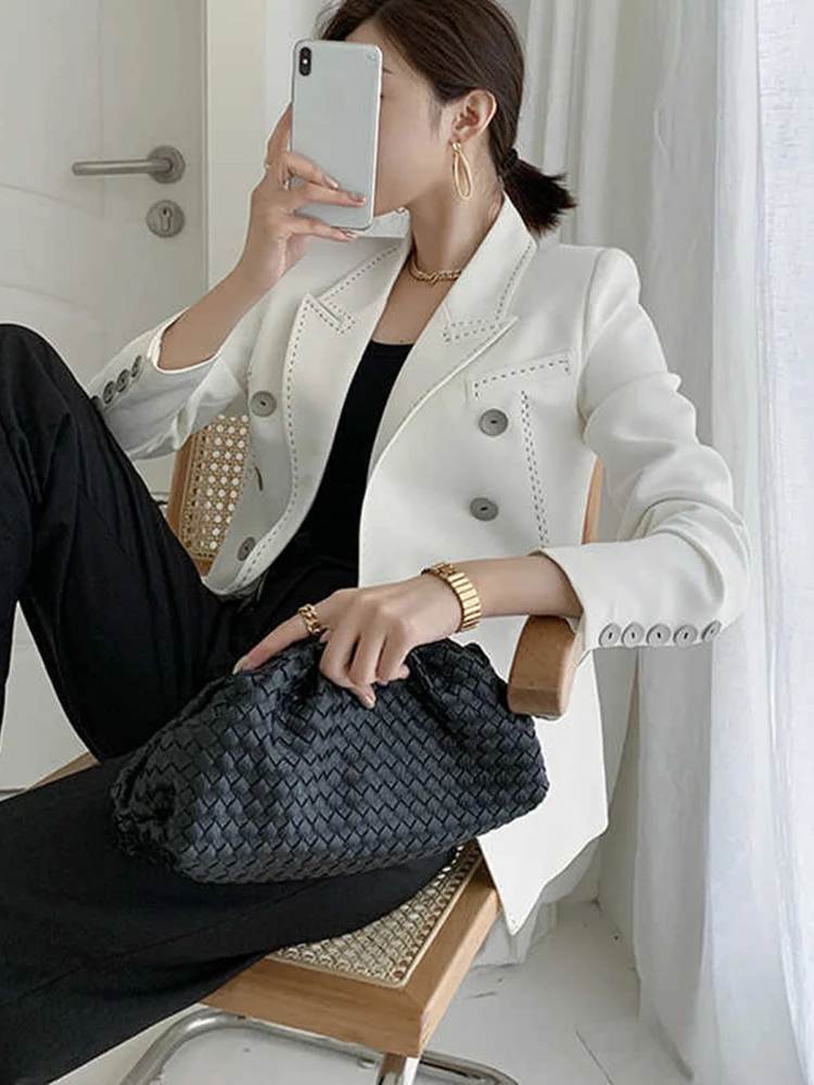 [EAM]  Women White Line Split Irregular Blazer New Lapel Long Sleeve Loose Fit  Jacket Fashion Tide Spring Autumn 2022 1Z409 dressy pant suits