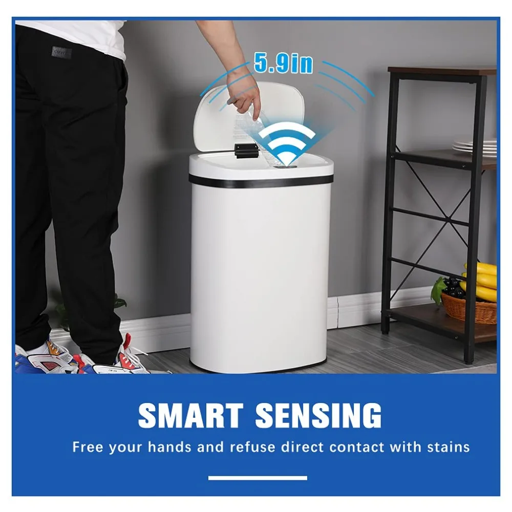 Trash Can Office Bathroom Bedroom Waste Bin with Lid Automatic Sensor Touch Free Stainless Steel Garbage Can 13 Gallon / 50L 3