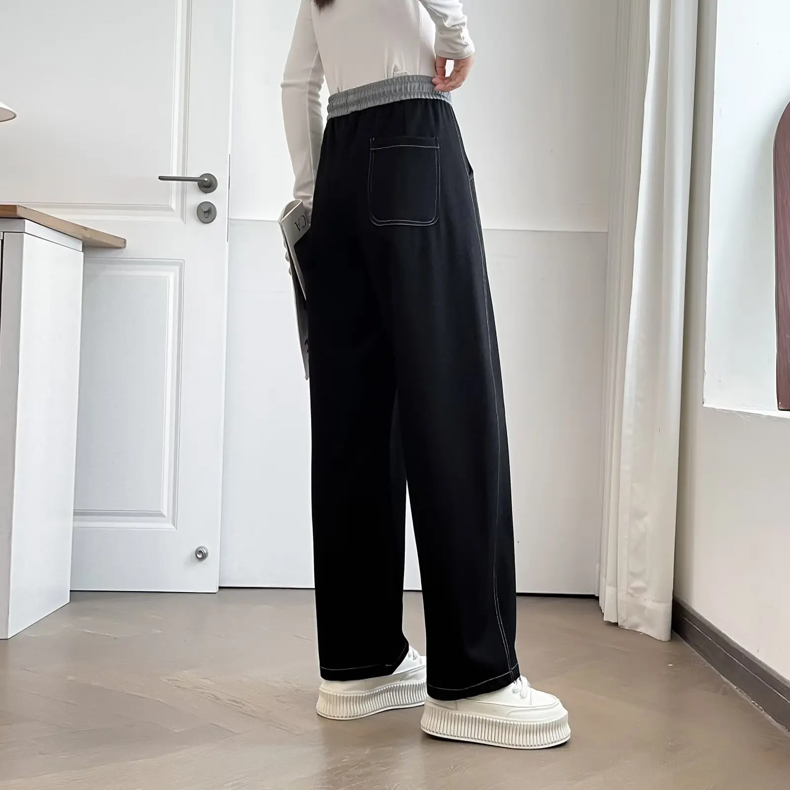 Fashion Plus Size Women's Jeans Autumn New Style Drawstring Elastic Waist Casual Bright Line Harem Pants 8213