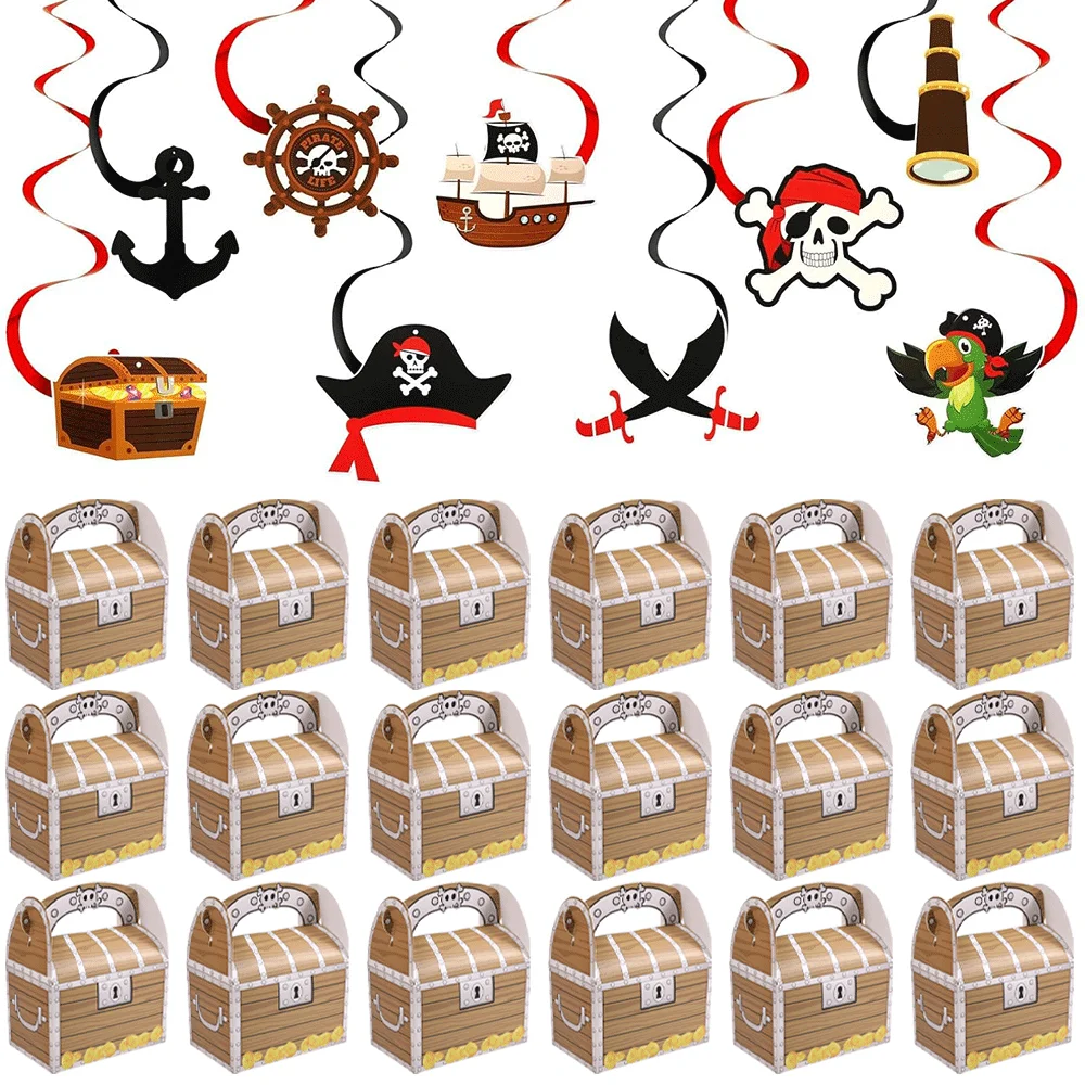 Piraten Geburtstag Party Dekorationen Hängen Swirl Banner Piraten Schatztruhe Candy Boxen Kinder Jungen Schatzsuche Party Supplies