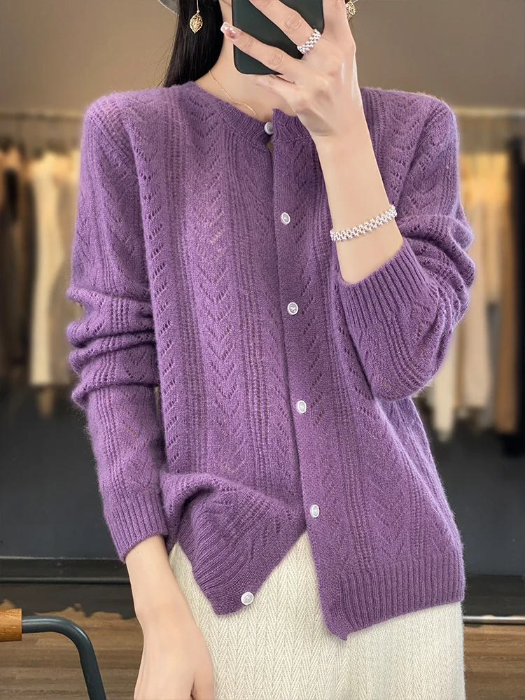 여성용 울 가디건, O-넥 스웨터, Mujer 긴팔 상의 니트웨어, 한국 패션 스타일, 아우터 크로셰, 신상