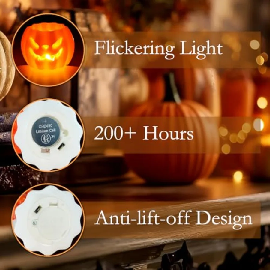 Real Wax Pumpkin Ghost Lamp 4 Pcs Flickering Flameless Candles with 6hrs Timer for Spooky Halloween Home Decor and Theme Party