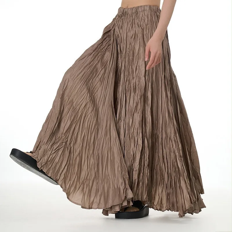 

2024 female summer minimalist wrinkle fashion brand fashion Versatile extra large swing skirt