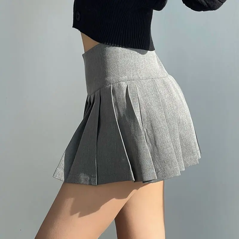 Lucyever Pleated Skirts Women Sexy Slim Side Split Anti-Glare Mini Skirt Female All-Match Solid Color High Waist A Line Skirt