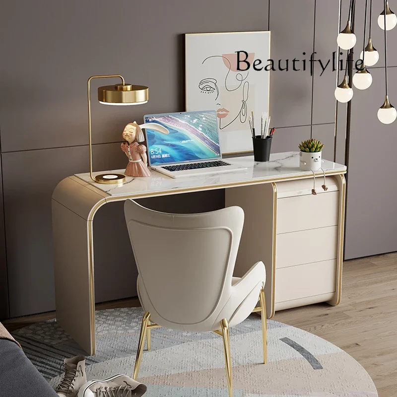 

Light Luxury Solid Wood Stone Plate Desk Bedside Desk Italian Minimalist Small Apartment Office Computer Desk