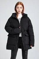 ZAROY الشتاء مقنعين الرباط رشاقته القطن وسادة مبطنة المرأة سترة الموضة سستة جيب مبطن معطف ملابس خارجية دافئة غير رسمية 3