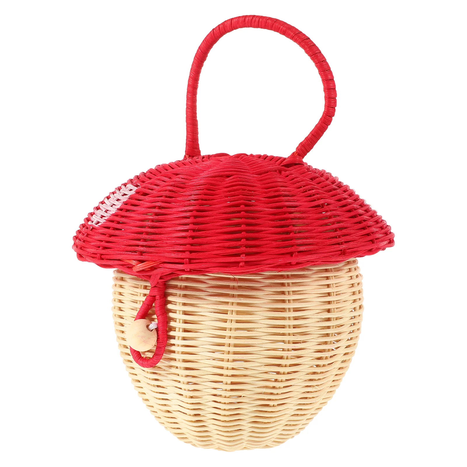 Mushroom Storage Basket Handmade Rattan Handbag Kids Photo Prop Wicker Bucket Cute Bag for Children Snack Toy ganizer Random 3