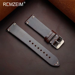 Premium Oil Wax Leather Quick Release Watch Band Strap - 22mm (Dark Brown)