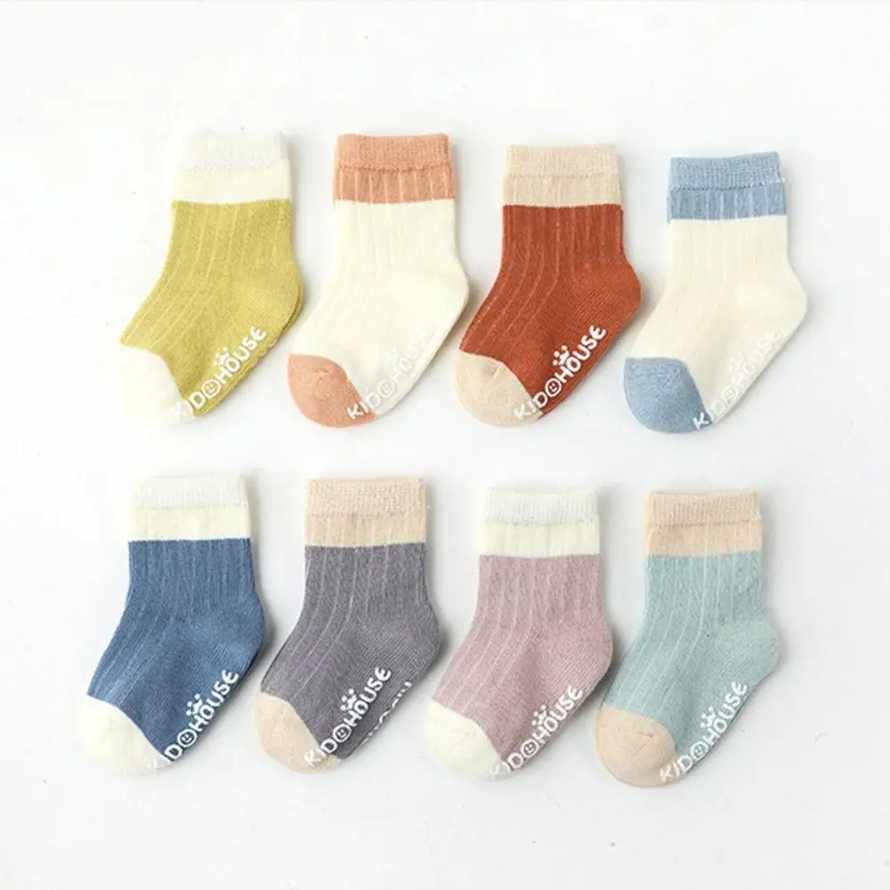 

Breathable Boneless Baby Socks New Printed Anti Slip Socks Solid Color Cotton Newborn Stockings