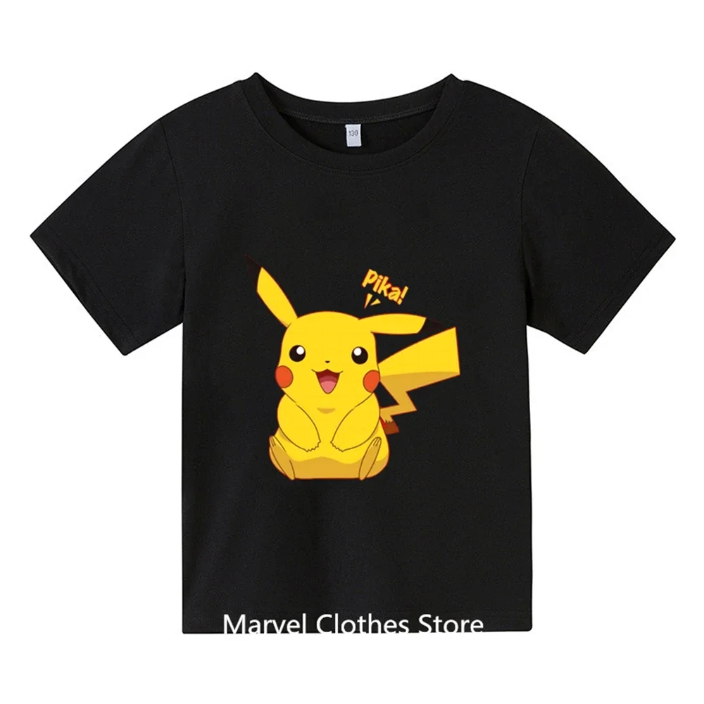 

2024 Kawaii Pokemon- Tshirt Kids Summer Boys and Girls Anime Pikachu- T-shirt Japaneseboys Clothes 3yrs to 14yrss