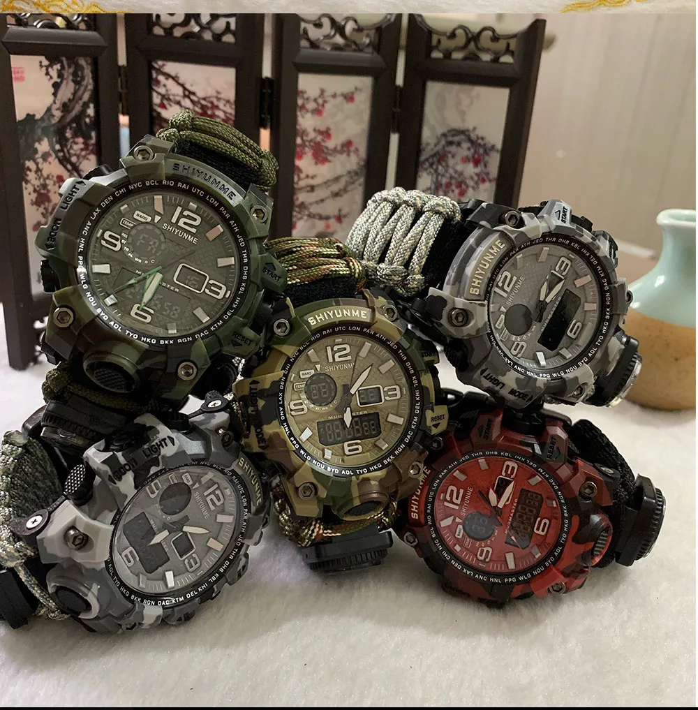 SHIYUNME Men Outdoor Sports Watches Compass LED Digital Quartz Watch Men Military Waterproof Wristwatches Relogio Masculino