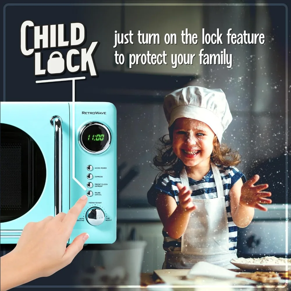 Microwave Oven Retro Compact Countertop Microwave Oven 0.7 Cu. Ft. 700-Watts LED Digital Display Child Lock Easy Clean Interior