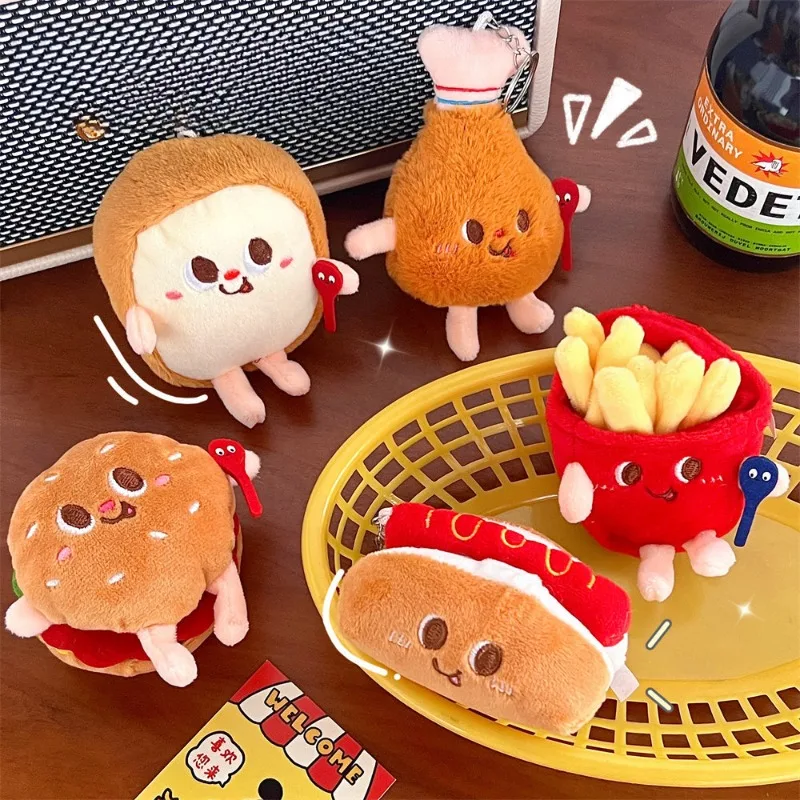 

Hot Cute French Fries Hamburger Keychain Hanging Backpack Pendant Couple Plush Key Chain Holder Car Doll Keyring Gift Souvenir