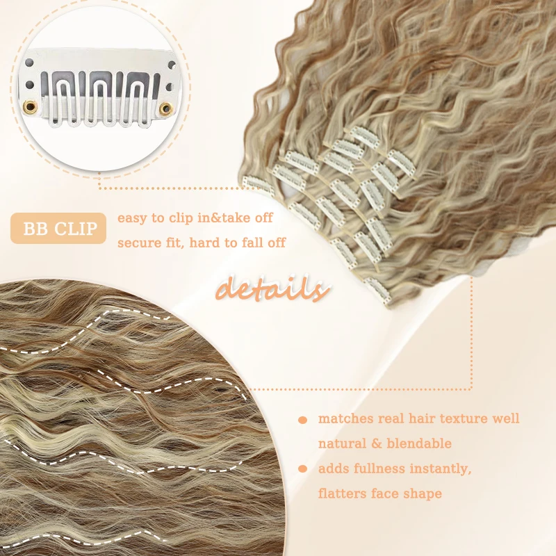 6pcs Black Curly Clip in Hair Extensions Hairpiece 24inch Curly Hair Extensions Wig for Women Daily&Party Use Hair Accessories