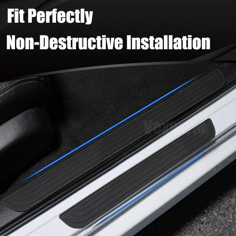 Car Door Plate Protector Stickers Rubber Durable Sill Scuff Cover Anti Scratch Decal Door Plate Protector 4pcs, car door threshold sticker
