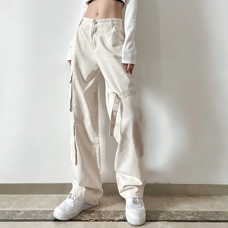 

Casual jeans overalls adjustable buckle pocket solid color low waist wash women boyfriend style streetwear joggers y2k