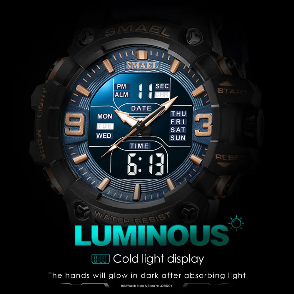 SMAEL Dual Time Digital Watch for Men Fashion Sport Watches
