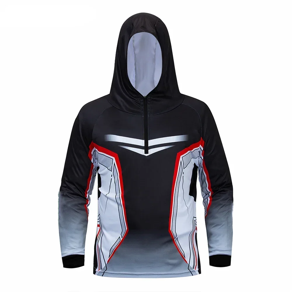 Summer Fishing Hooded Men Breathable Sun Protection Fishing Jersey Outdoor Anti-UV Quick Drying Sunscreen Shirts