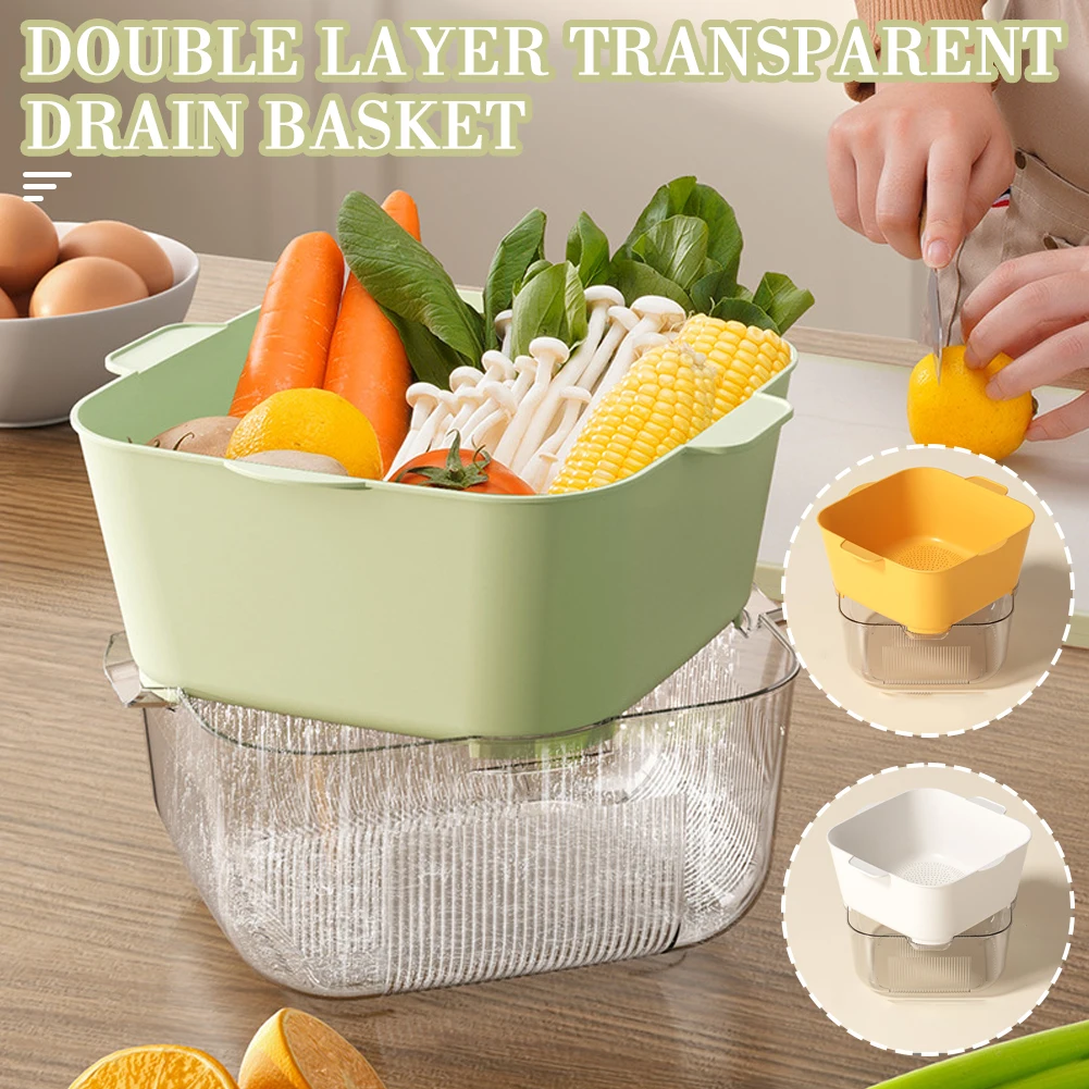 Double Layer Thickened Drain Basket Practical Veggie Leaf Drainer Tool For Fruit Salad