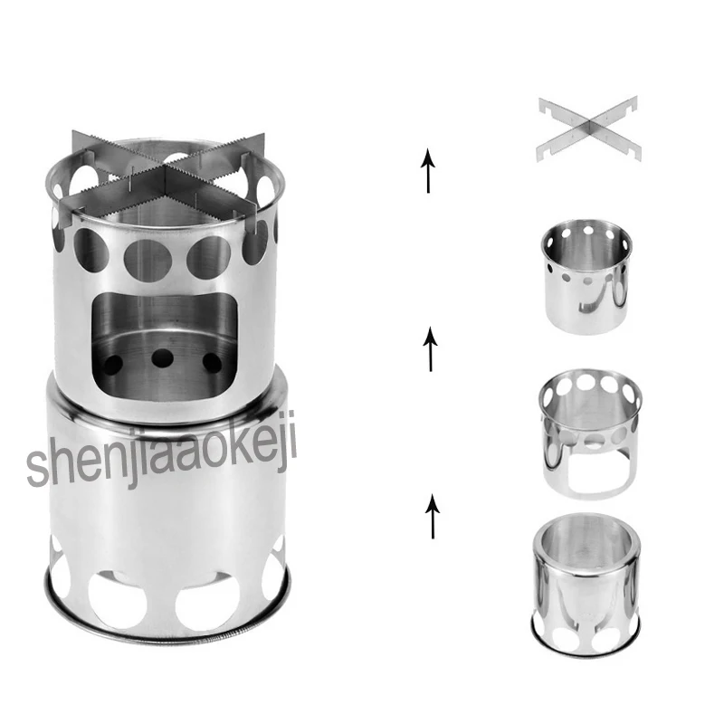 Stainless Steel Multi-purpose camping grill stove Outdoor Hiking windproof Wood burning stove / stove + pot set Combo Set 1pc 4