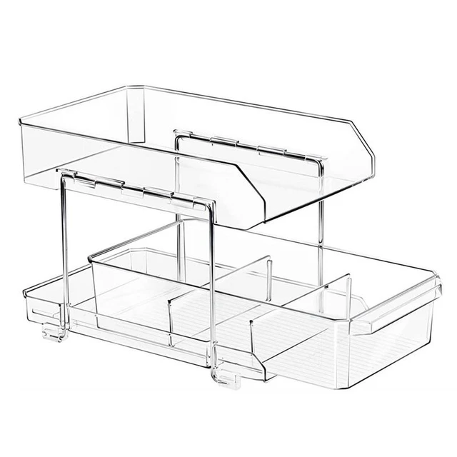 Bathroom Vanity Counter Organizer with 3 Tier Standing Rack Storage Shelf  in Clear BPA-Free Plastic